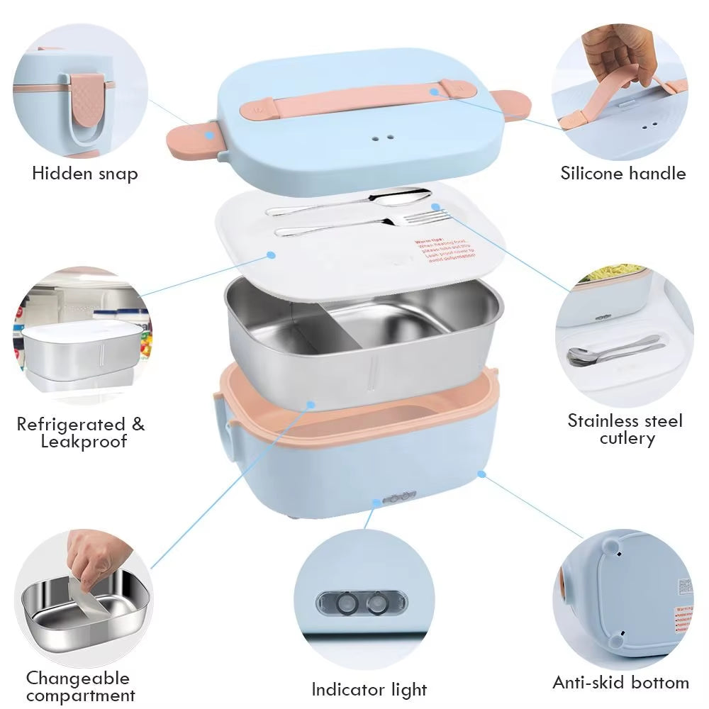 New Arrivals 1.5L Lunchbox 80W Portable Food Container 304 Stainless Steel Car Home 5 in 1 Electric Heating Lunch Box